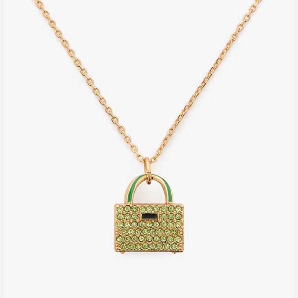 Kate Spade Sweet Treasures green crystal mini purse pendant necklace NWT